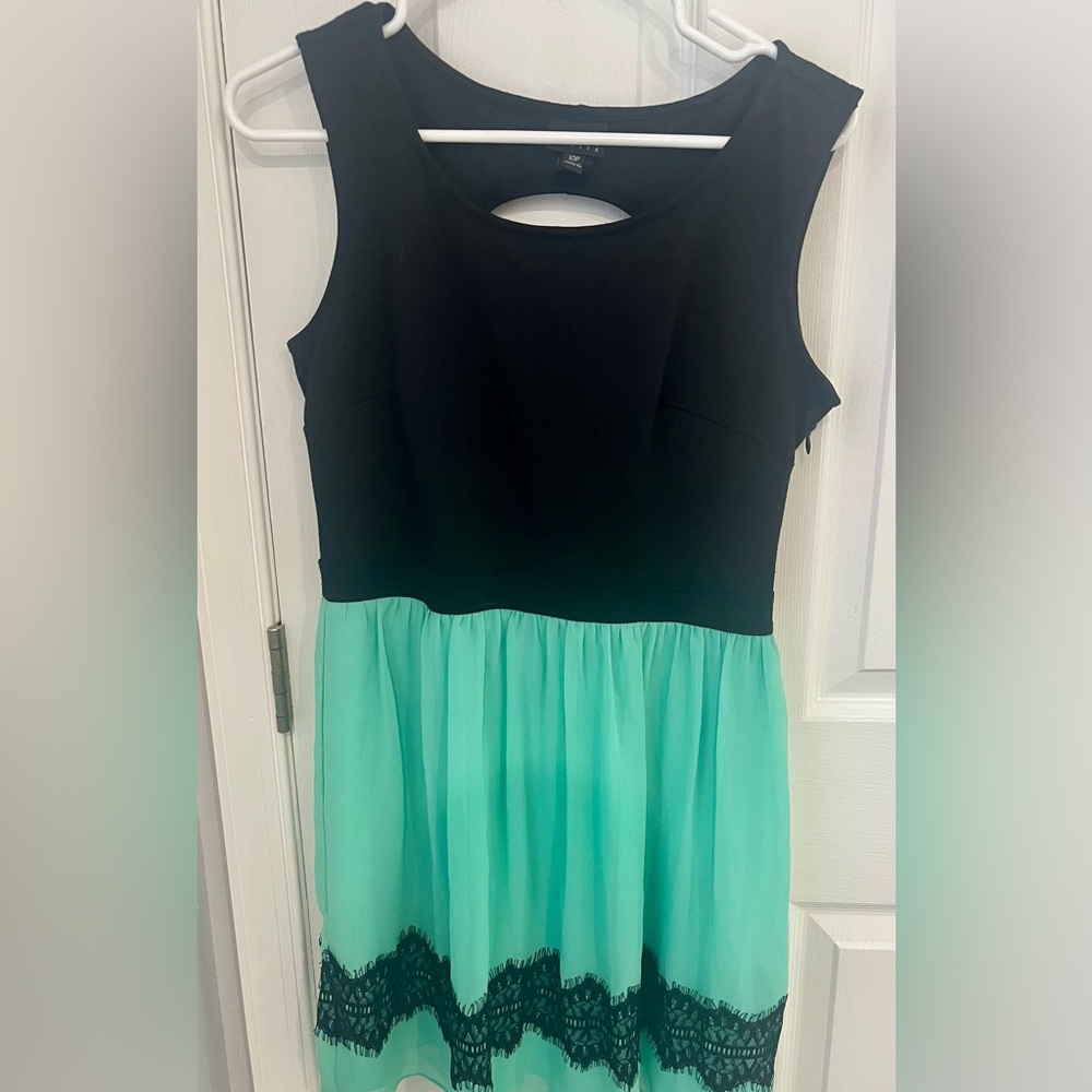 Black and Mint Green Lace trim Petite Dress